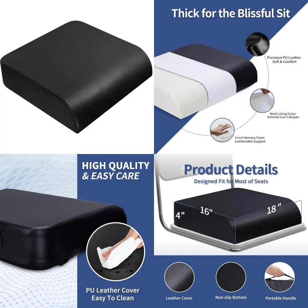 

Thick 4" Memory Foam Seat Cushion with PU Leather Cover for Sciatica, Hip, and Lower Back Pain Relief, Ergonomic Support Pillow