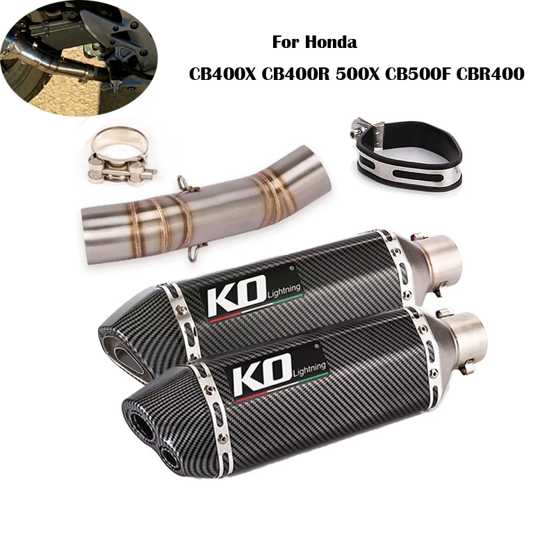 For Honda CB400X CB400R 500X CB500F CBR400 51mm Motorcycle Exhaust Pipe System Mid Link Tube  Muffler Tip Escape With DB Killer