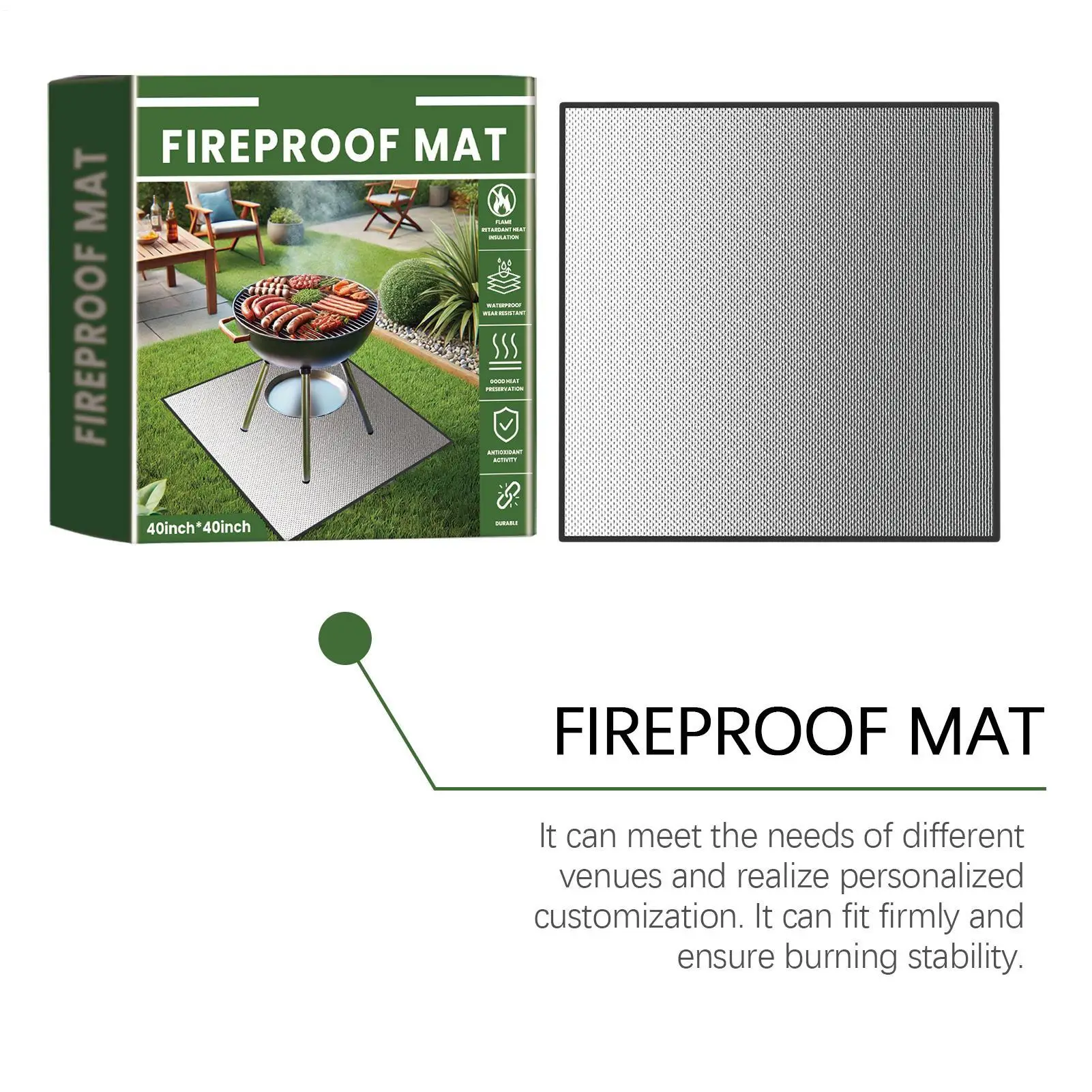 Fireproof Outdoor Mat Waterproof Heat Resistant Pad Portable Ground Protector For Grill Campfire, Patio Beach Camping 100x100cm