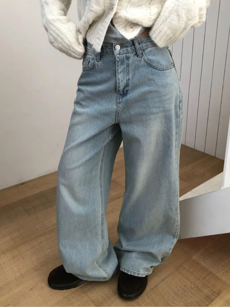 Washed Fleece Straight Leg Retro Denim Jeans Women's Regular Fit Comfortable Spring Autumn Winter Korean Style Online Exclusive