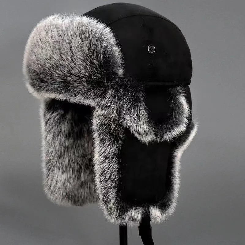 Unisex Winter Faux Suede Thick Faux Fur Lined Trapper Hat Ear Flap Cold Proof Ushanka Cap For Skiing Cycling Outdoor Riding Warm
