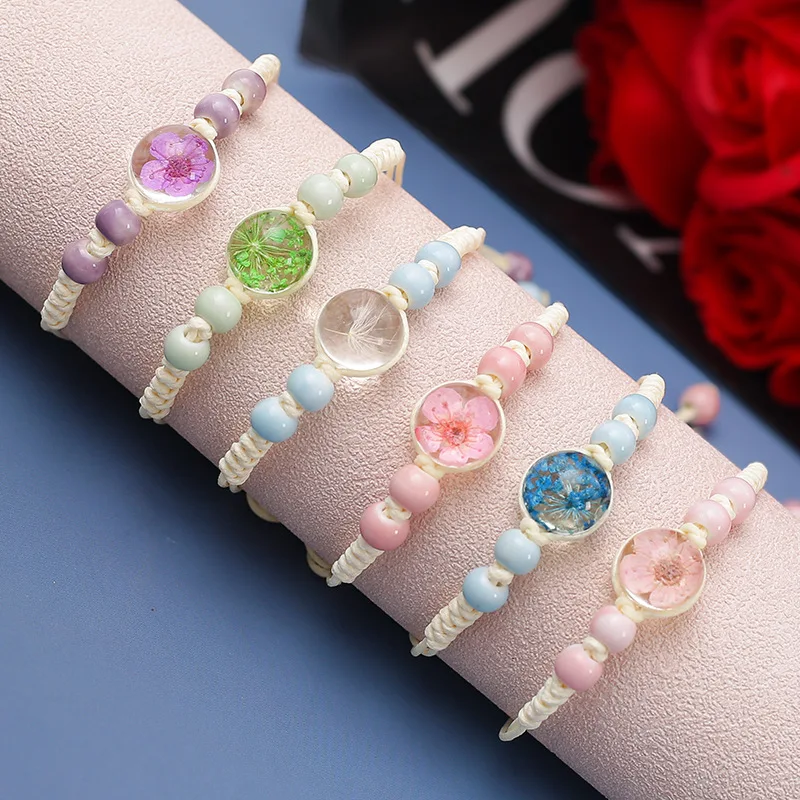 Starry Sky Dried Flower Bracelet Female Student Eternal Flower True Flower Bracelet Simple and Versatile Ceramic Jewelry