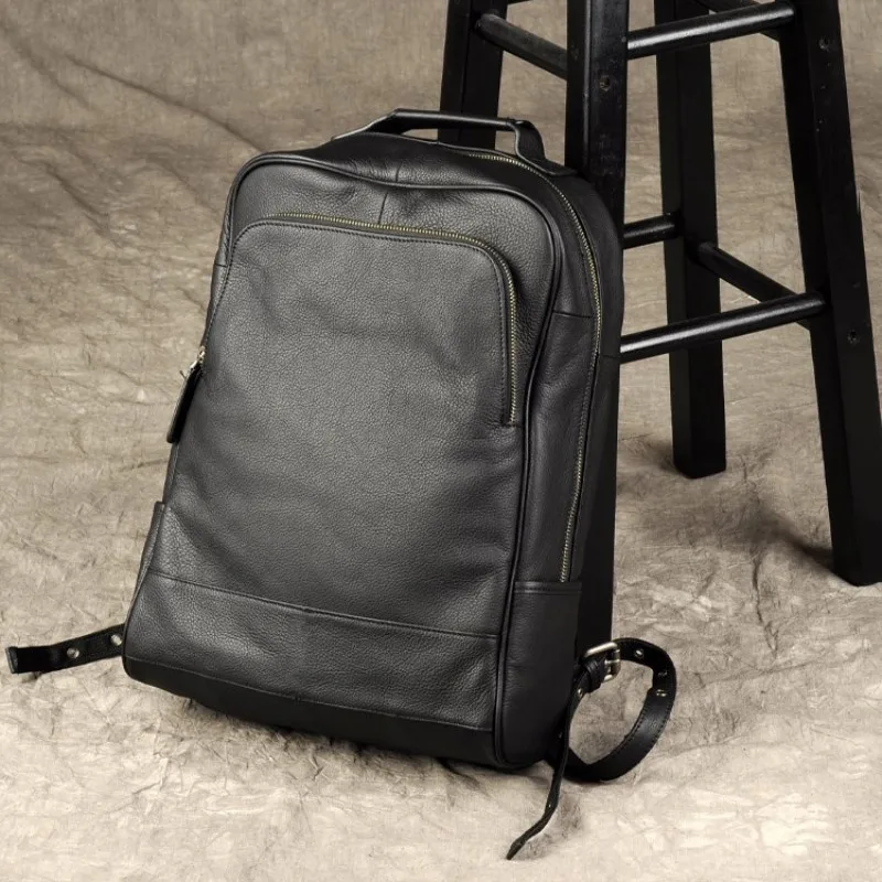 High Qaulity Fashion Genuine Leather Backpack Men Backpack Student School Bag Daily Bagpack Male Rucksack Large Knapsack M-813