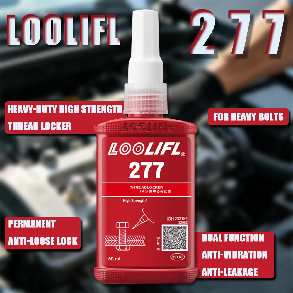Loolifl 277 Thread Locker High Strength Red Anaerobic Adhesive Permanent Anti Vibration Screw Lock Glue Heavy Duty Bolt Sealant
