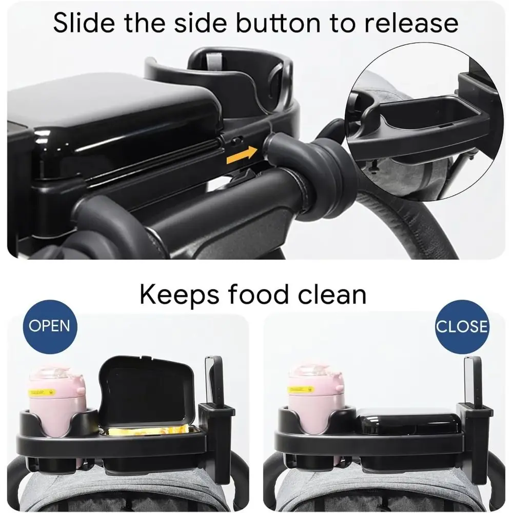 Universal Stroller Snack Tray 3 in 1 Stroller Cup Holder with Phone Holder Flexible Arms Grip Stroller Tray Attachment Organizer - view 5