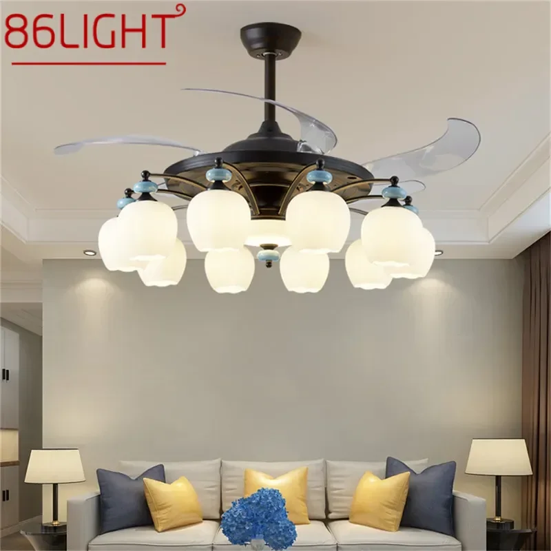 

86LIGHT Modern Stealth Fan Light Luxury Living Room Restaurant Bedroom Ceiling Fan Light Remote LED Electric Fan Light