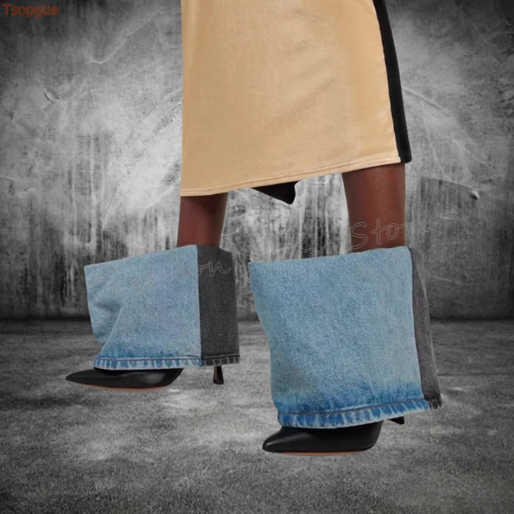 

Demin Trouser Pointed Toe Boots Matte Leather Stilettos High Heels High Heel Shoes for Women Heels 2025 New Zapatos Para Mujere