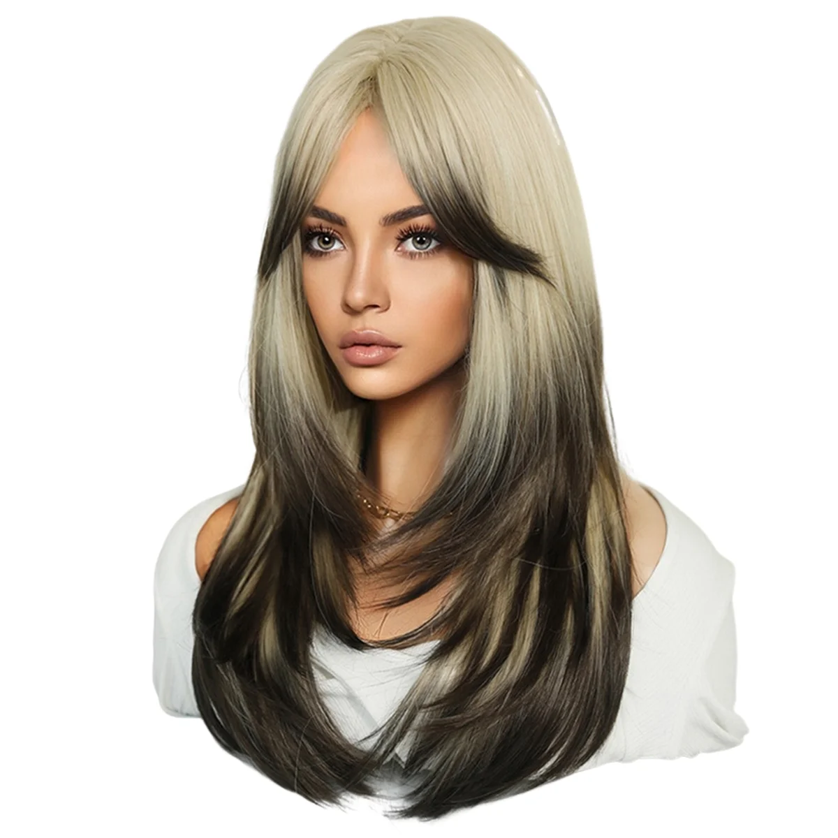 AB51 64cm European and American Simulation Wig Female Long Hair Center Parted Full Set Long Hair Female Set Wig,E