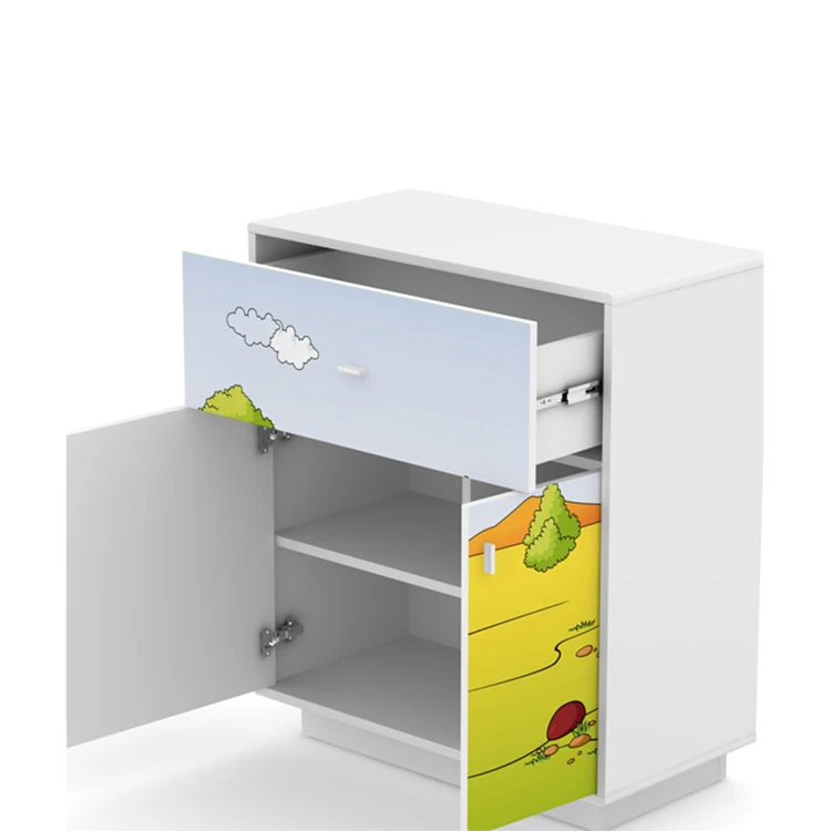 *Modern Animal Pattern Side Cabinet for Children Cute Designed Wood Bedroom Locker for School and Living Room
