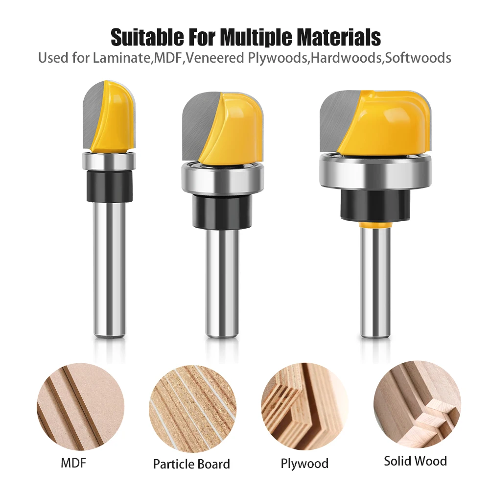 Carbide Juice Groove Rodada Nose Router Bit Set, Tigela e Bandeja Modelo, Haste, 6mm, 1/4 \