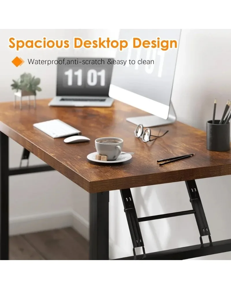Folding 47 Rustic Brown Computer Desk with BIFMA Certification for Office Use