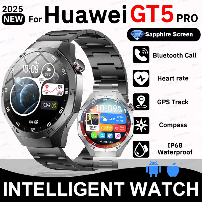 

Для Huawei Высококачественные новые умные часы GT5 Pro для мужчин на открытом воздухе GPS трекер компас IP68 водонепроницаемые фитнес HD Bluetooth Call SmartWatch