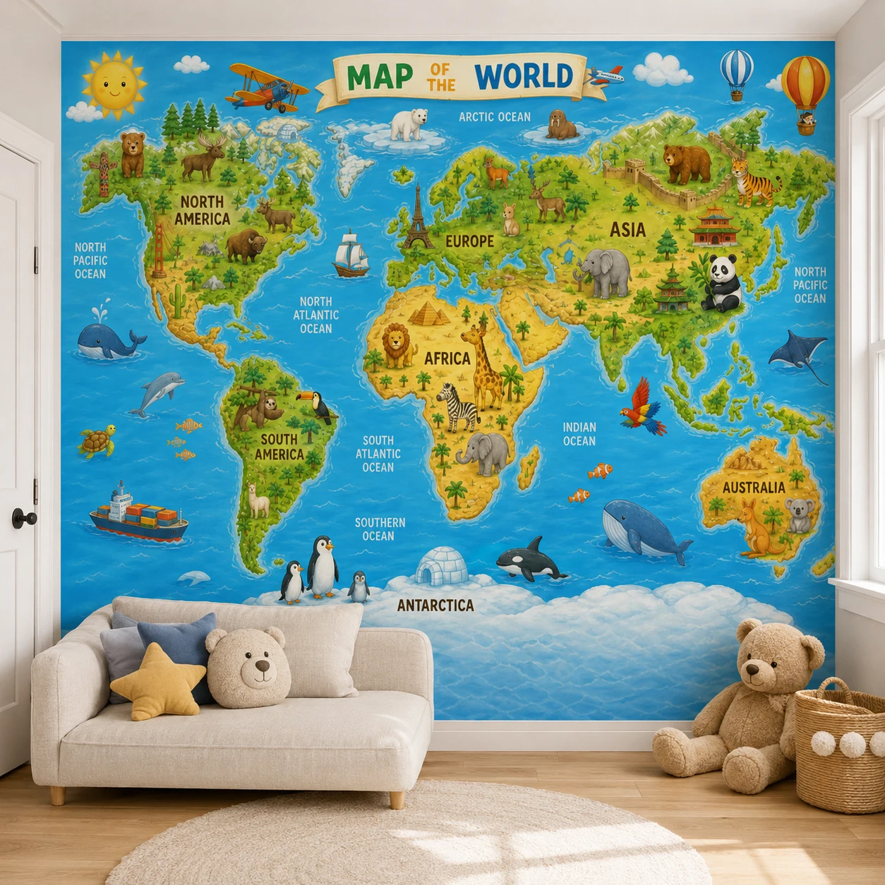 ورق جدران خريطة العالم للأطفال - مراجعة Kids Education Wallpaper وسعره