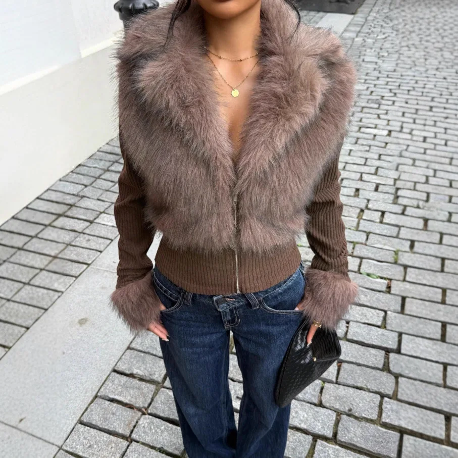 

2025 New Fashion Zipper Slim Knitted Jacket Women Autumn Casual Retro Plush V-neck Long-sleeved Cardigan For Women