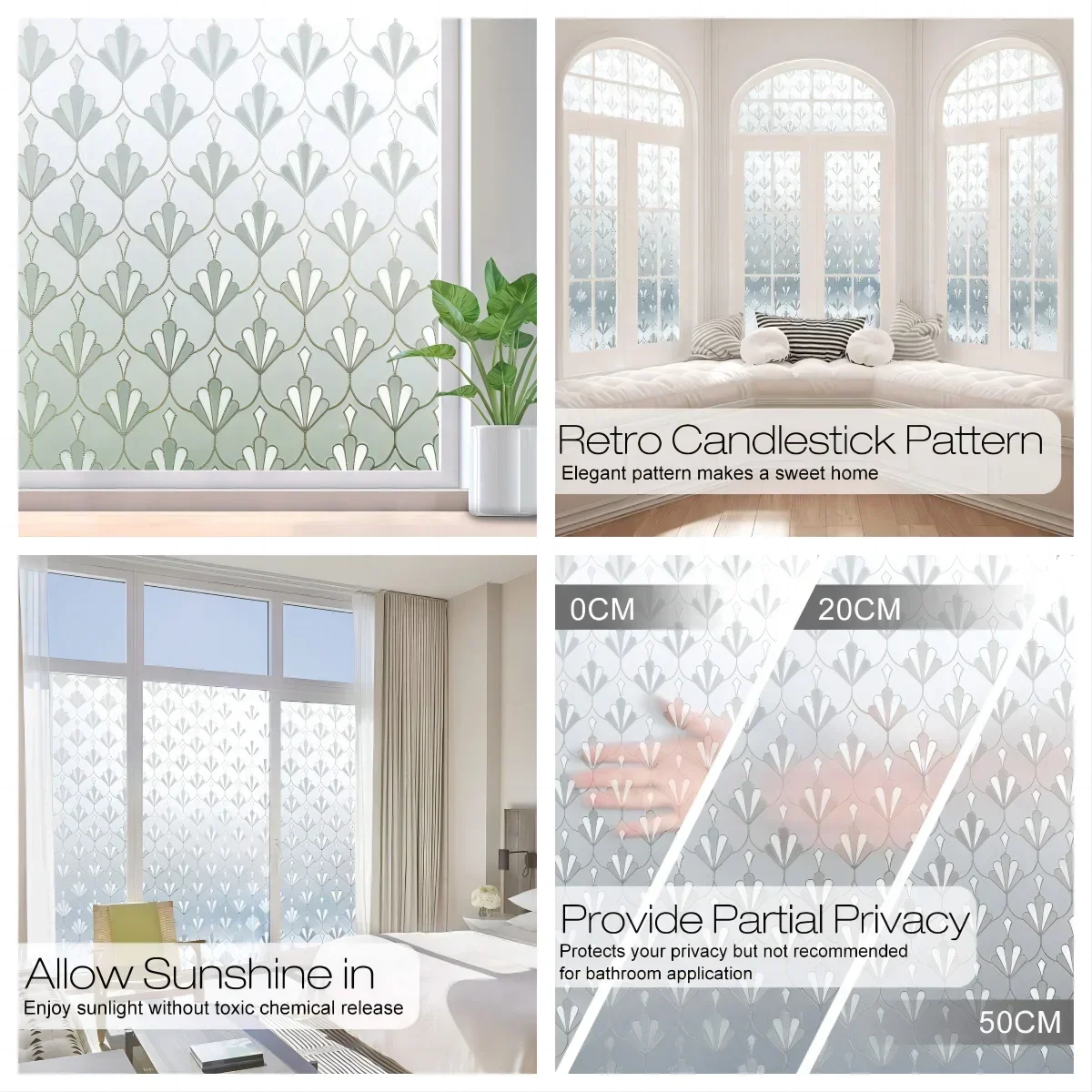 Window Privacy Film Frosted Glass Static Cling UV Blocking Removable Window Clings Opaque Window Stickers for Home