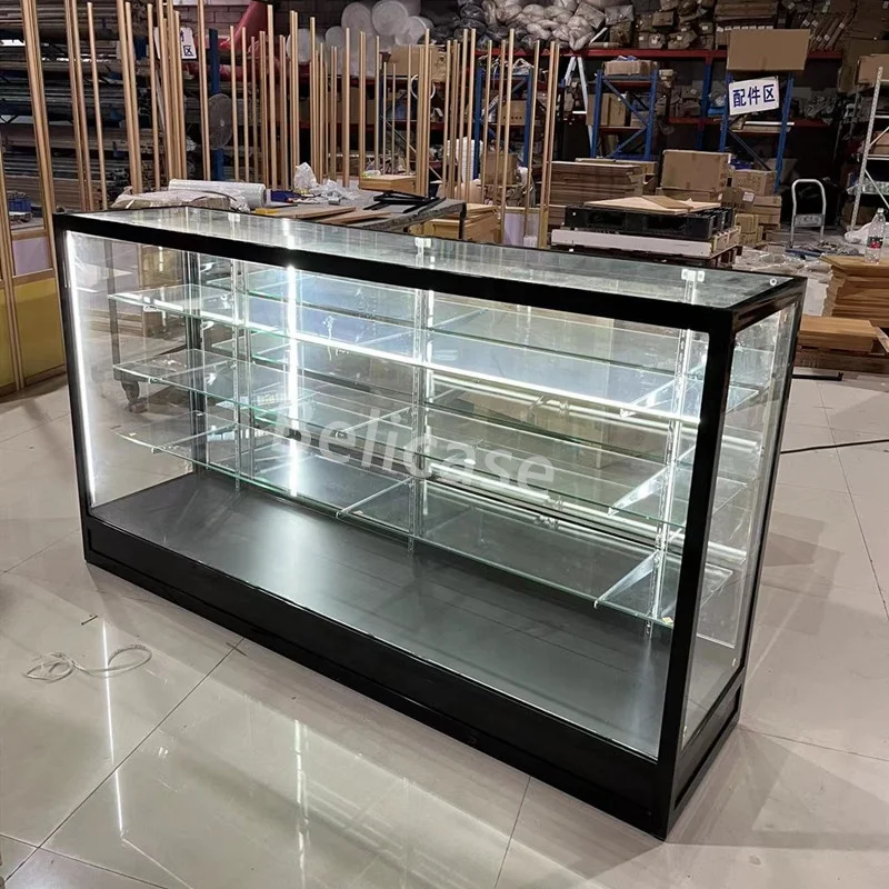 (Customized) top seller led glass counter aluminum frame smoke shop showcase store display cabinet with adjustable shelves