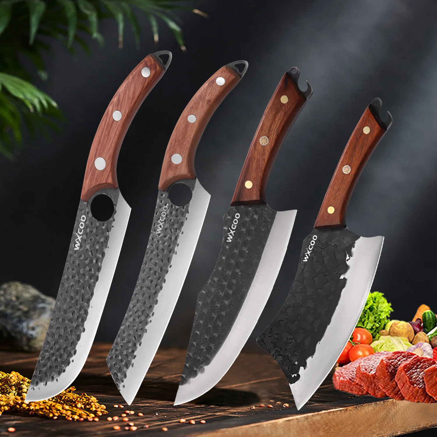 Multifunctional Sharp Kitchen Knives Fish Boning Cutter Forged Butcher BBQ Knife Stainless Steel Boning Knife Wooden Handle