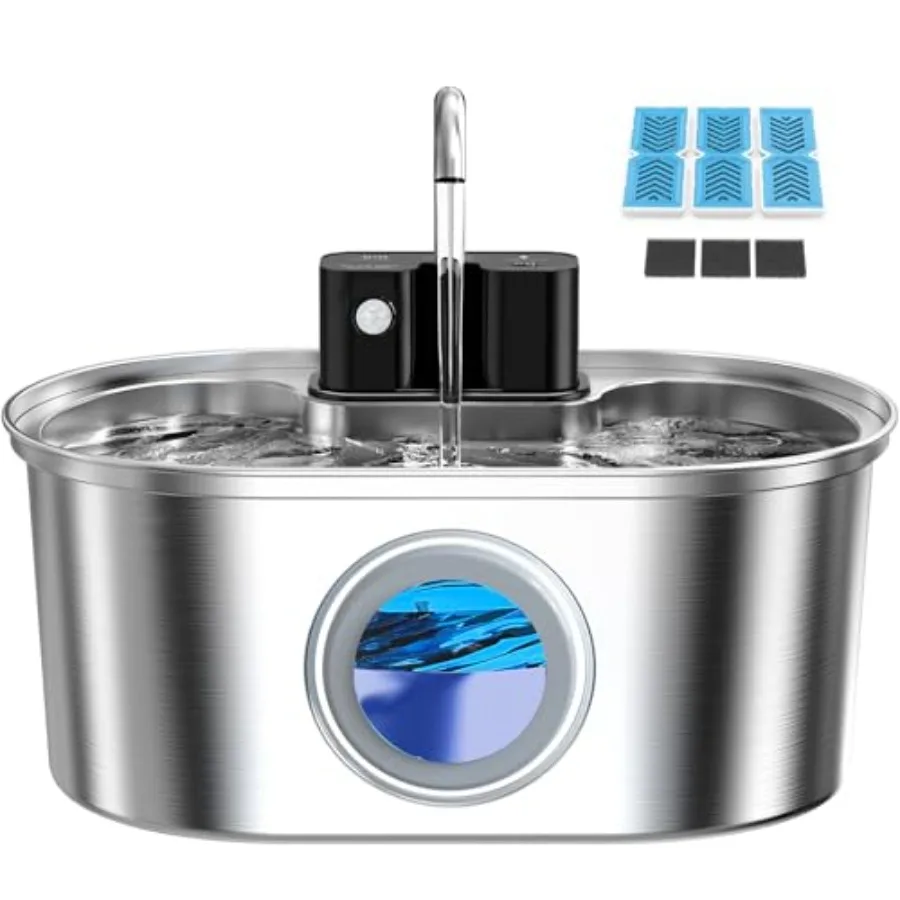 

Wireless Cat Water Fountain Stainless Steel 108oz/3.2L Cordless Battery Operated Pet Water Fountain for Cats Indoor with Quiet