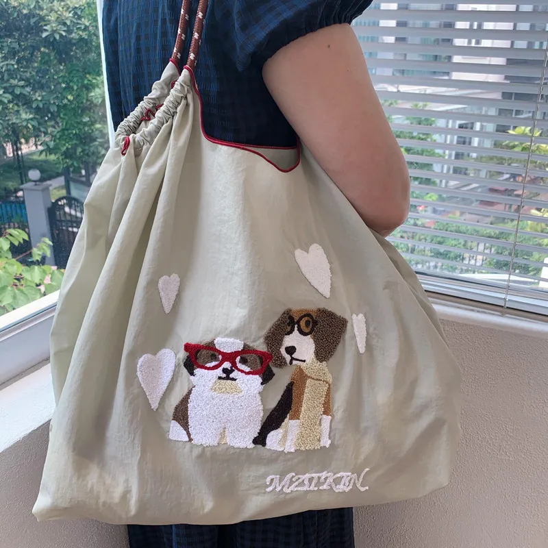 Cute Dog Printing Tote Bags for Women Cartoon Doggy Shoulder Bag Designer Eco Bag Female Overlarge Shopper Purses and Handbags