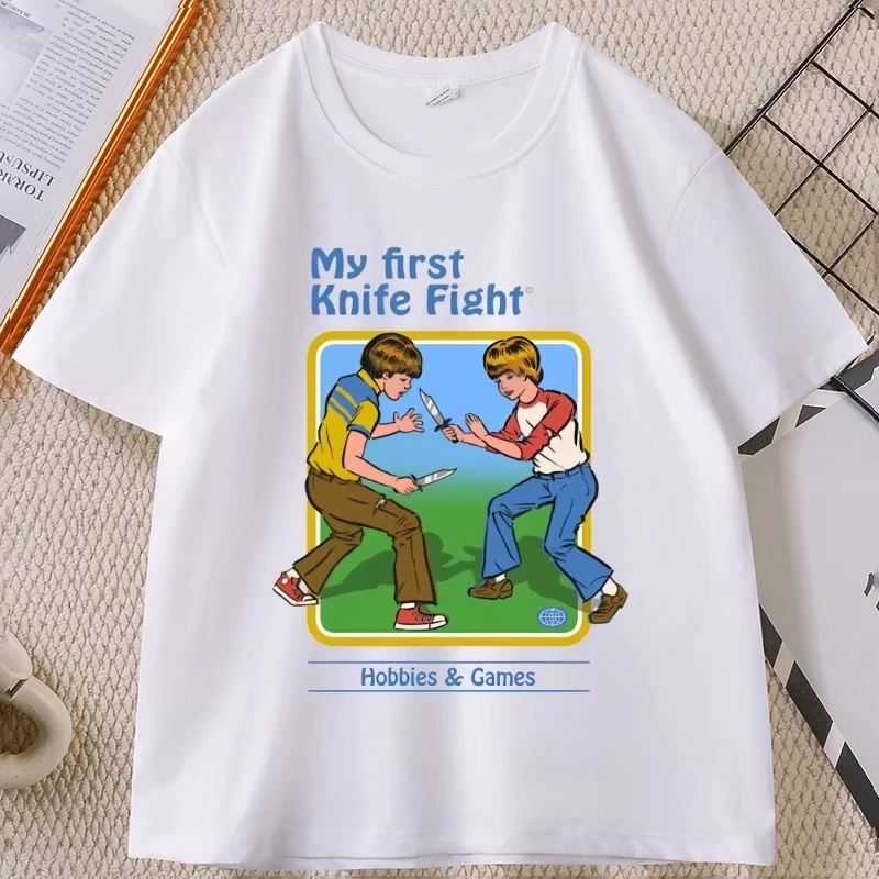 Steven Rhodes My First Knife Fight Summer T-shirts Men Women Vintage Short Sleeve Round Neck T Shirt Y2k Camisetas De Hombre Tee