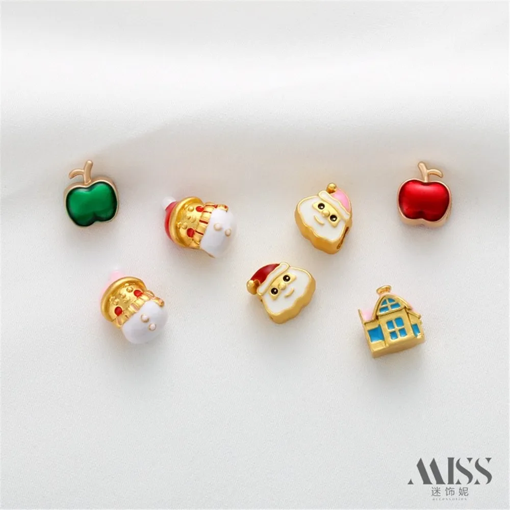 14K Gold Bag Color Retention Santa Series Apple Castle Large Hole Bead Diy Bracelet Necklace Jewelry Accessories