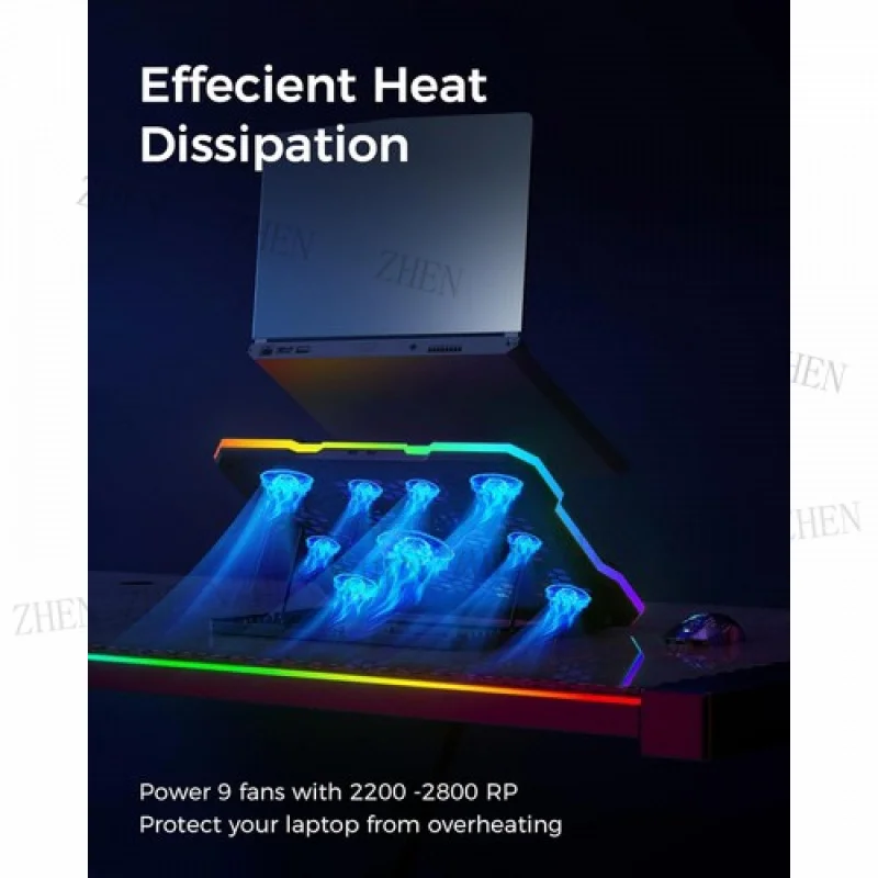 Y  FOR ChillCore Laptop Cooling Pad, RGB Lights Laptop Cooler 9 Fans for 15.6-19.3 Inch
