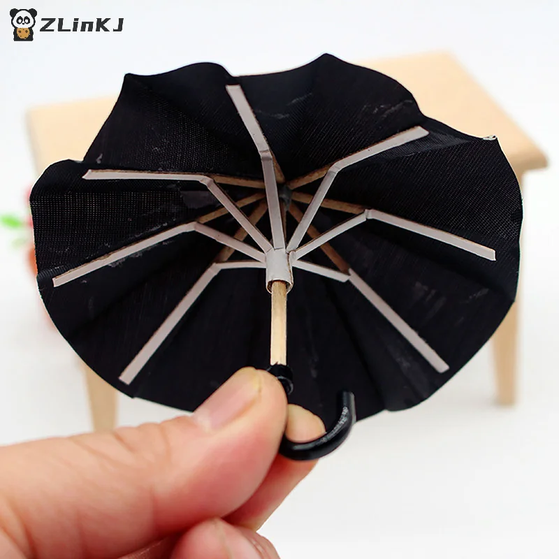 ▶1:12 Dollhouse Simulation Mini Black Umbrella Model Toys Accessories Decoration Retro Miniature Scene Ornaments