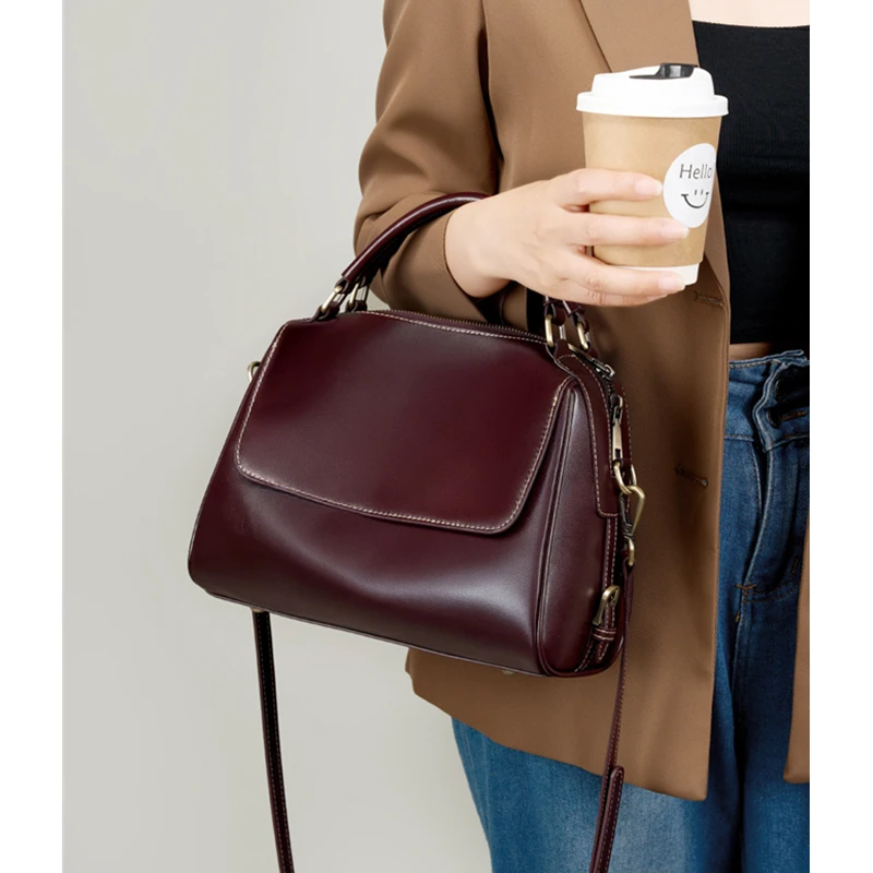 

Burminsa Cowhide Genuine Leather Boston Tote Handbags For Women 2025 Luxury Designer Pillow Work Ladies Shoulder Crossbody Bags