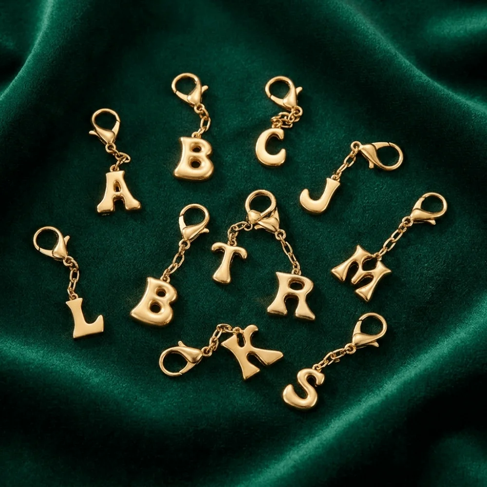 Gold Color 26 Letters Key Chains Bubble Letter Metal Initial Letter Key Chains Lobster Buckle Capital Letter Key Chains Handbag