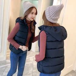 2021 Autumn Winter Women's Down Cotton Vest  Coat Girls Wear Casual Zipper Hooded Vest To Keep Warm And Light Black