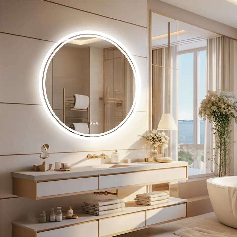 80cm Round LED Bathroom Mirror with Touch Dimmer and Anti-Fog, IP44