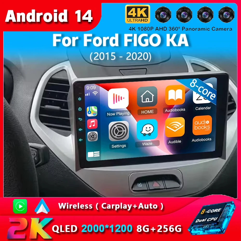 Android 14 Carplay For Ford FIGO KA 2015 2016 2017 2018 2019 2020 Multimedia Car Radio Video Player GPS Stereo 2din Head Unit