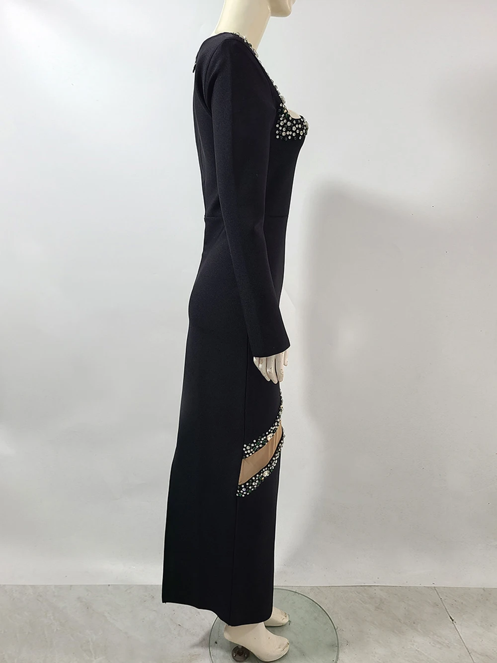 فستان Modphy الماسي الأنيق بأشرطة مثير بياقة غير منتظمة وأكمام طويلة ملابس مرقعة فساتين المشاهير والحفلات والنوادي #3