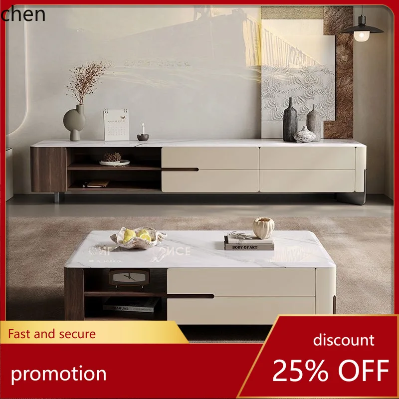 

HT Jingji Feng Coffee Table and TV Cabinet Set Living Room Modern Minimalist Marble Feel Storage
