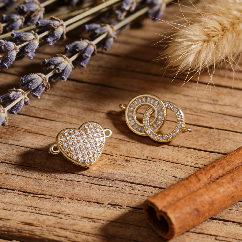 

2Pcs Connector Brass Zircon Enamel Heart Circle Dove Dragon Safety Pin Charms Diy Jewelry Necklace Bracelet Making Accessories