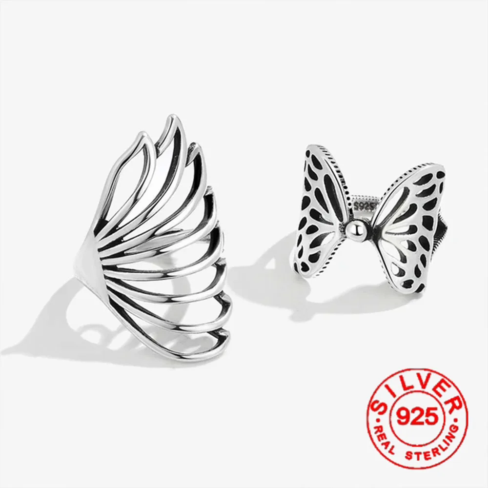 100% solide 925 Sterling Silber Schmetterling Blatt Ringe Für Frauen Einfache Trendy Retro Anillos Party Geschenke Zubehör