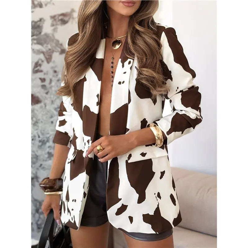 سترة CYL-Women's مطبوعة بأكمام طويلة وياقة على شكل طية صدر السترة #5