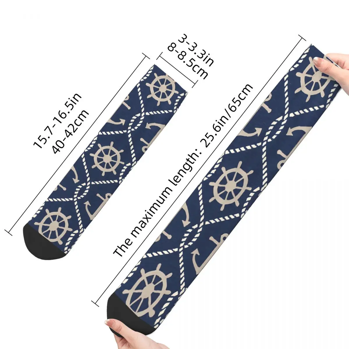 Retro Navy Blue Rope And Anchor MarinaArea Rug Men's Socks Nautical Art Unisex Street Style Seamless Printed Crew Sock Gift