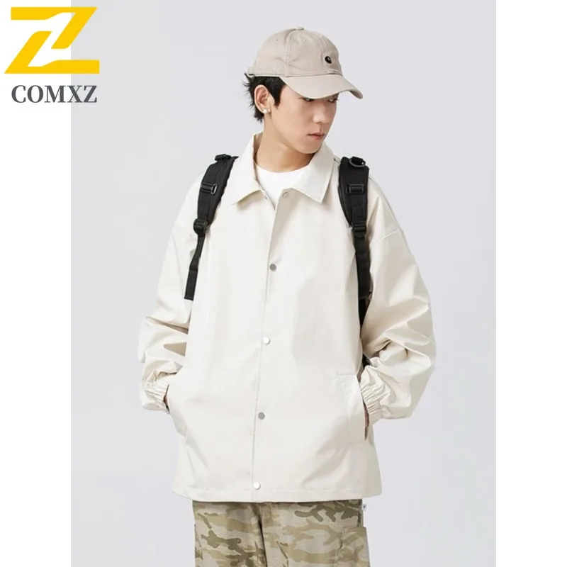 

COMXZ Mens Jacket High-quality Turndown Collar Outdoor Camping Windproof Coat Casual Single Breasted Design Motorcycle Jackets