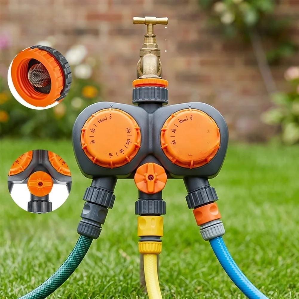 3-Zone Mechanical Irrigation Timer for Garden Use Featuring Three Output Connections and Adjustable Timing from 0 to 2 Hours