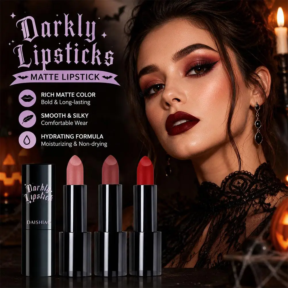 Halloween Dark Night Lipstick Waterproof and Long-lasting Black Dark Purple Matte Lipstick Makeup Lip Cosmetics