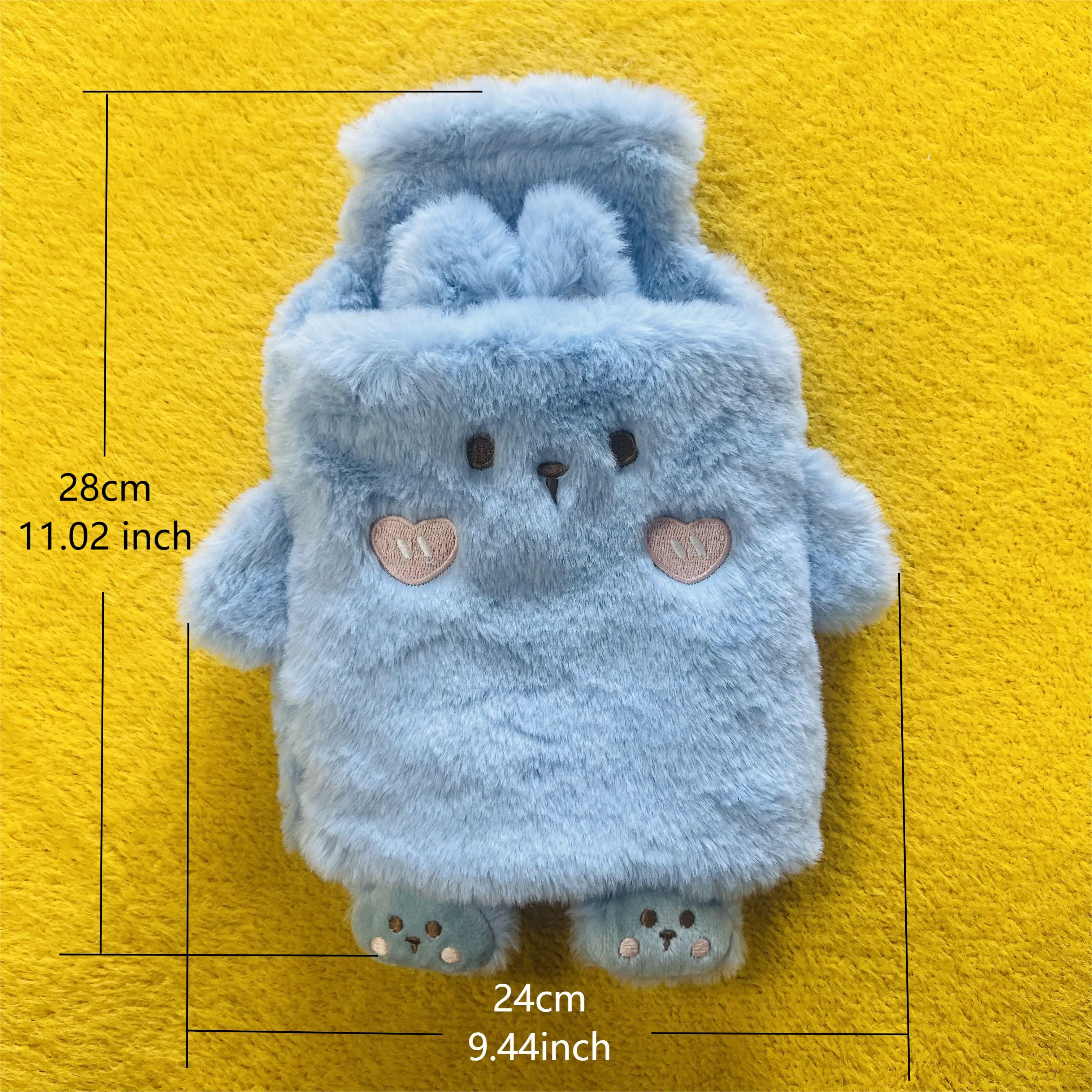 1000ml/33.81oz Hot Water Bag Removable and Washable with Cute Embroidery Rabbit Water Filled with Furry Warm Hot Water Bottle