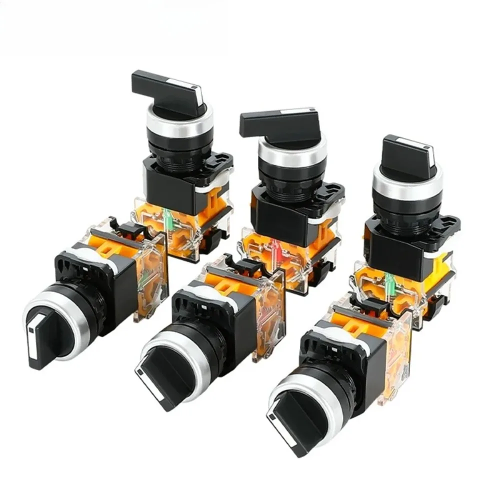 Selector Switch, 22mm LA38-11X2 20X3 Selector Switch 1NO1NC/2NO/2NC 2/3 gear Self-lock/Self-reset Momentary Latching