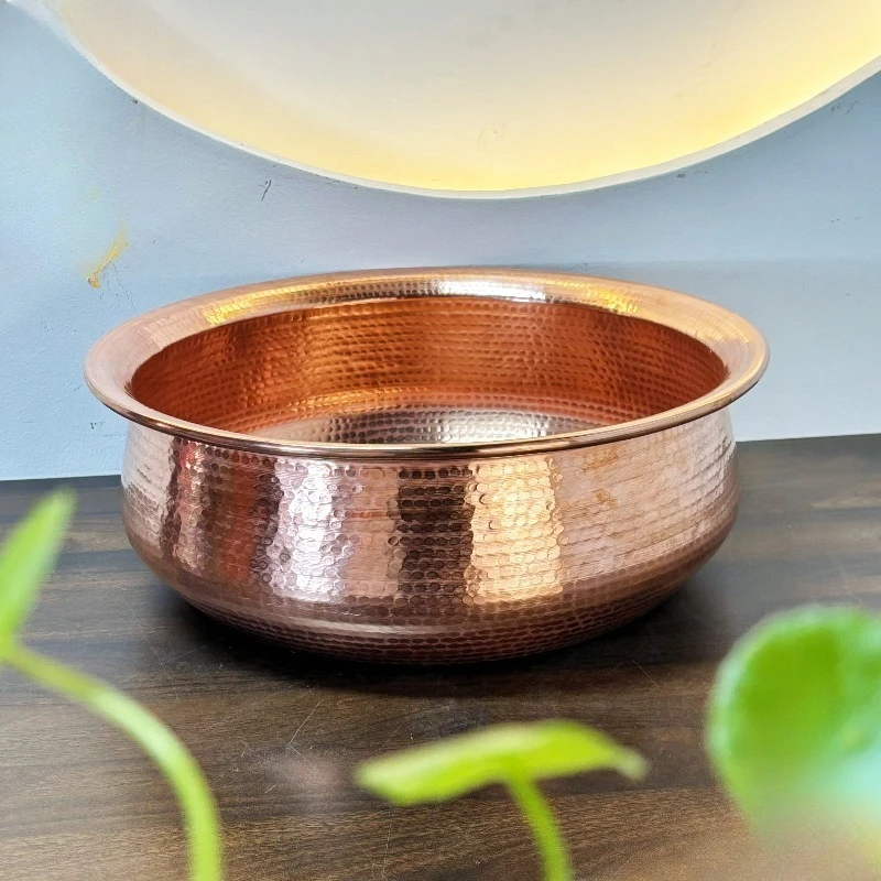 38cm/42cm Pure Hand-made Copper Brass Portable Basins, Wedding Thickened Copper Basin, Pure Copper Face Bath Basin Wash Basins