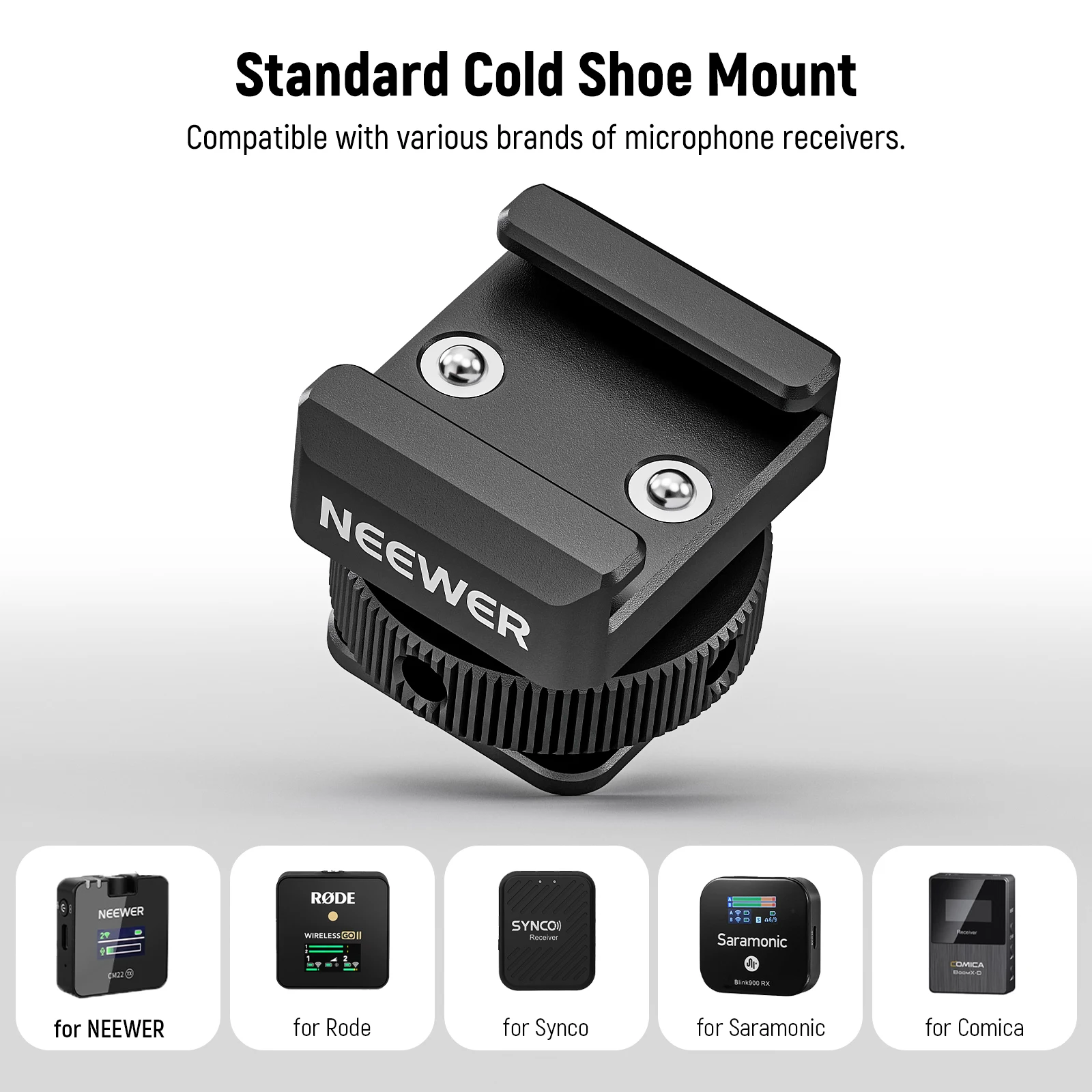 NEEWER Cold Shoe Mount Adapter Compatible with DJI Hollyland Rode Wireless Lavalier Microphone Receiver,