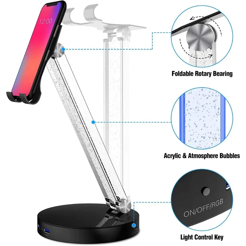 데스크탑 거치대 RGB 게임용 헤드셋 스탠드, LED 라이트 헤드 마운트, USB 포트 헤드폰 스탠드, 범용 헤드폰용 거치대