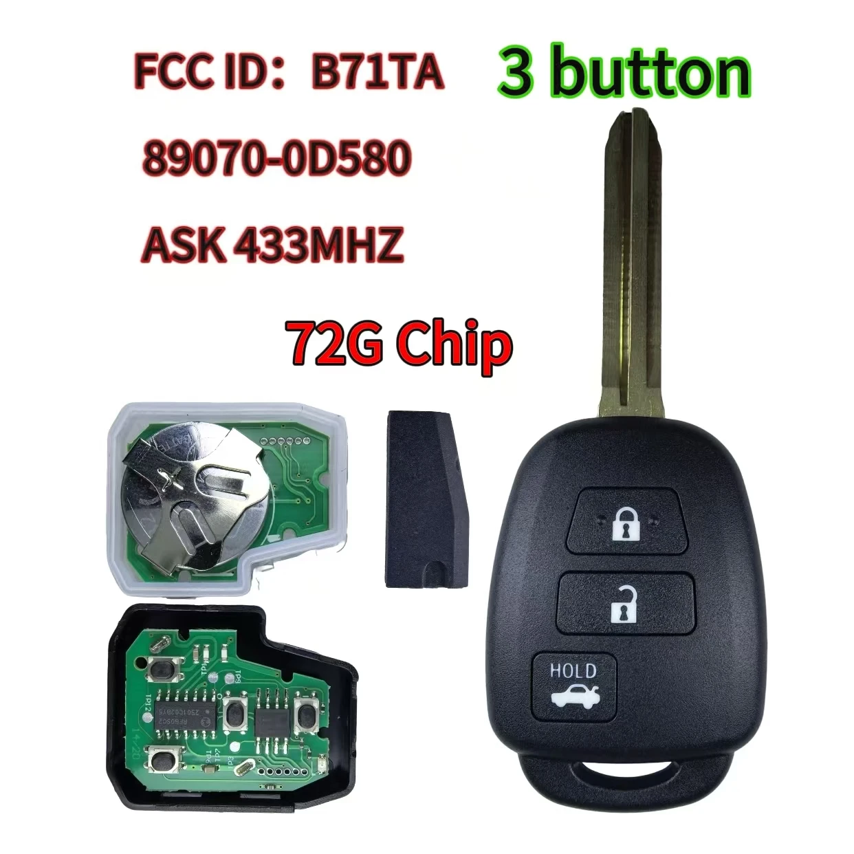 Jingxin FCC ID: B71TA 89070-0D580 433 MHz mit optionalen G/H/No-Chip-Fernbedienungen für Toyota Yaris Verso RAV4 2008-2015 Schlüssel/Gehäuse – Detail 11