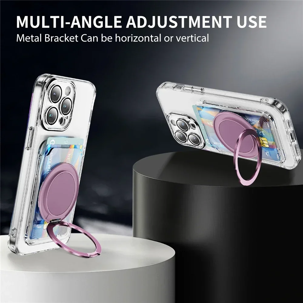 YpClear magnétique pour Magsafe étui portefeuille pour IPhone 17 Pro Max 15 14 16Samsung S24 S25 Ultra fente porte-carte anneau support couverture