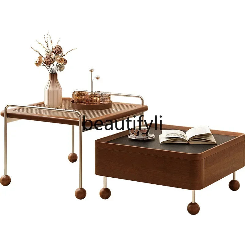 

LXФранцузский комбинированный журнальный столик в стиле ретро для гостиной, бытовой, из массива дерева, каменная плита для хранения, выдвижной чайный столикEsmt163SSS