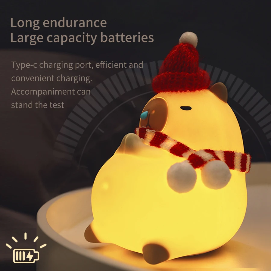 Cute Cartoon Capybara Silicone LED Night Light USB Rechargeable Timing Dimming Sleep Night Lamp Children Room Decor RGB Warm